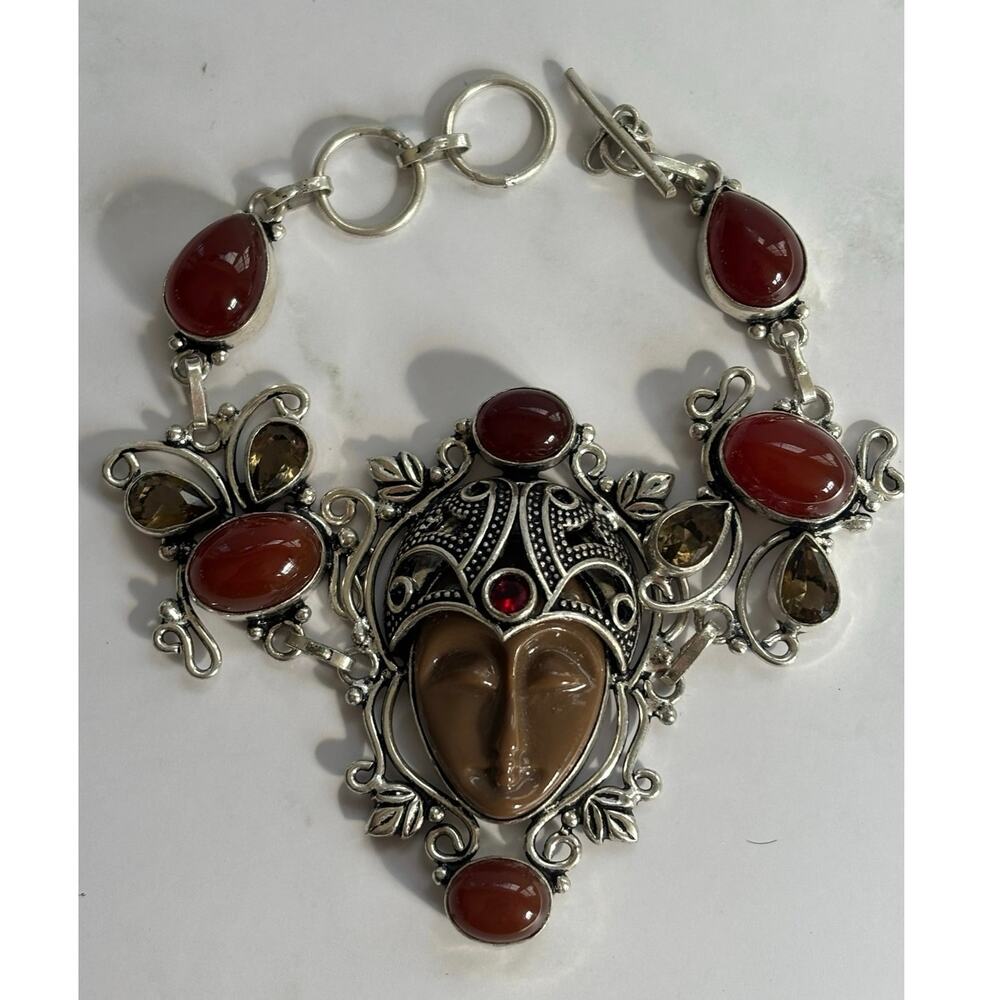 925 Sterling Goddess Deity Brown Citrine Carnelian Bracelet